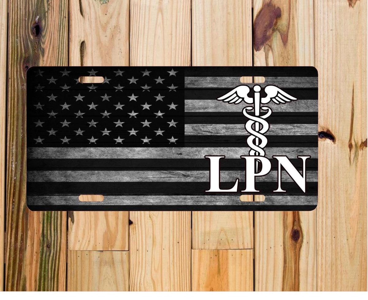 LPN License Plate: American Flag Nurse Car Accessory