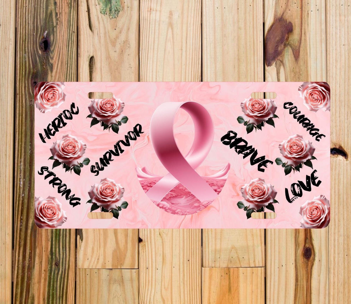 Pink Ribbon Breast Cancer Awareness License Plate: Car Decor