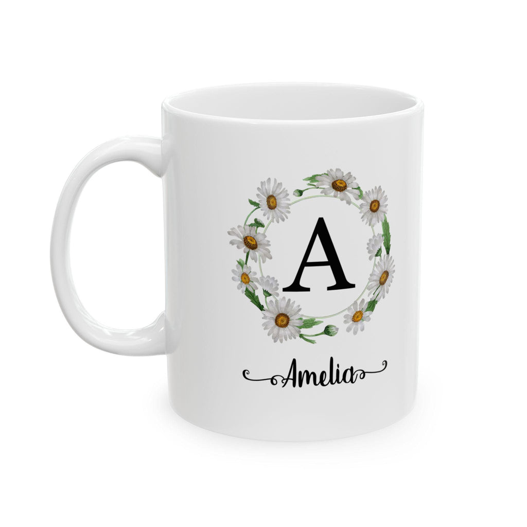 Floral Initial Ceramic Mug: Personalized Daisy Coffee Cup