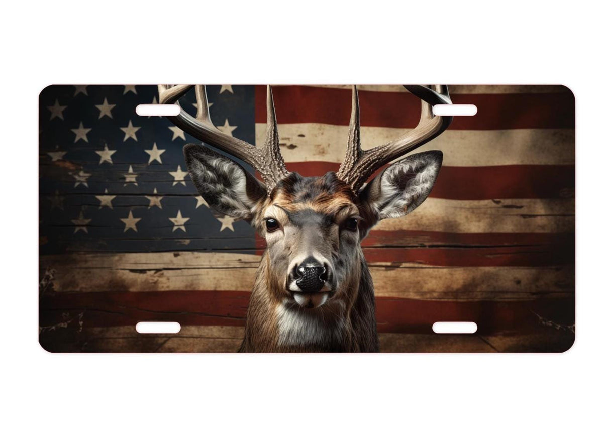 Deer License Plate, Patriotic Car Tag, Hunting Decor, Wildlife Car Accessory, Outdoor Enthusiast Gift