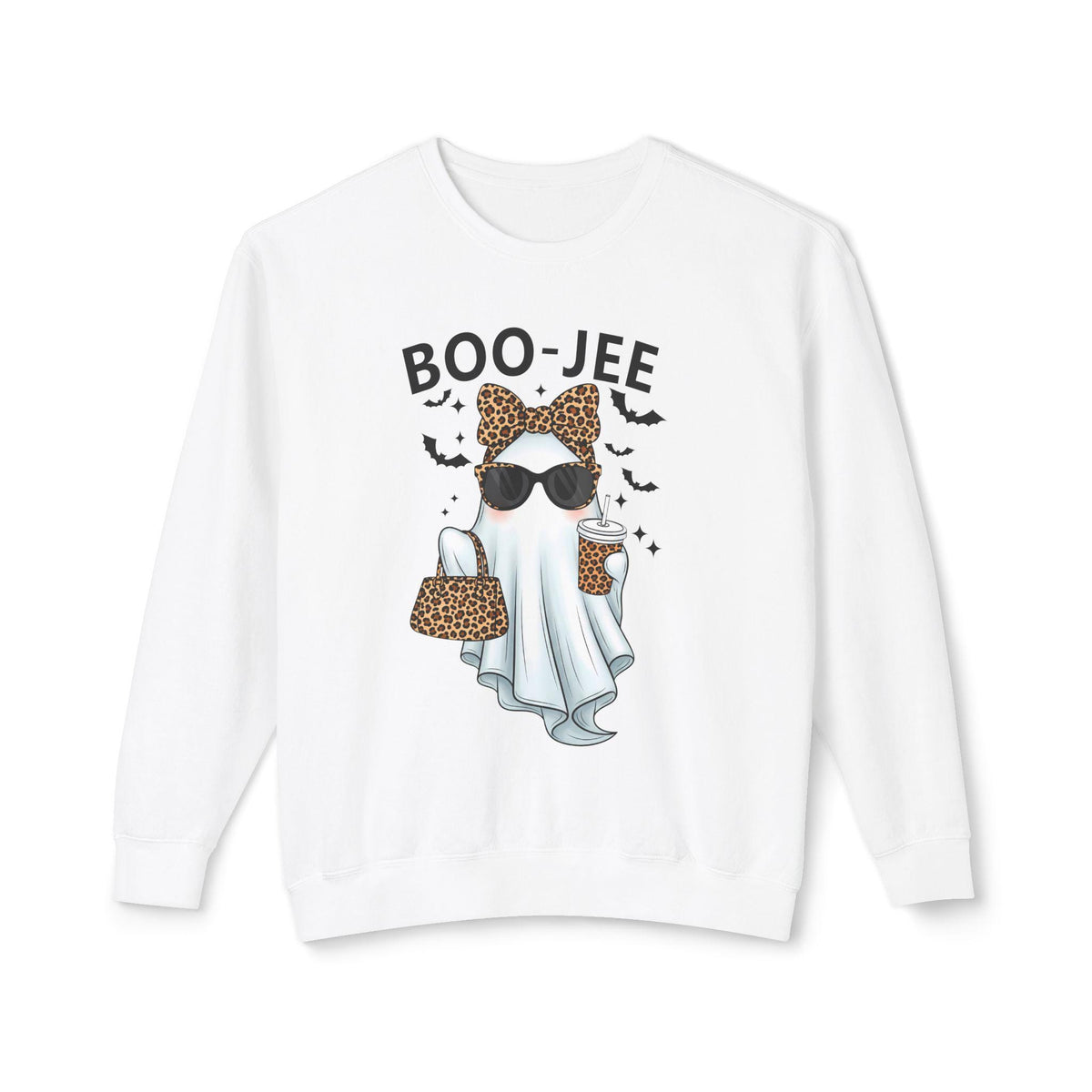 Boo-Jee Ghost Lightweight Crewneck Sweatshirt, Halloween Fashion, Cozy Fall Apparel, Ghost Lover Gift, Seasonal Style