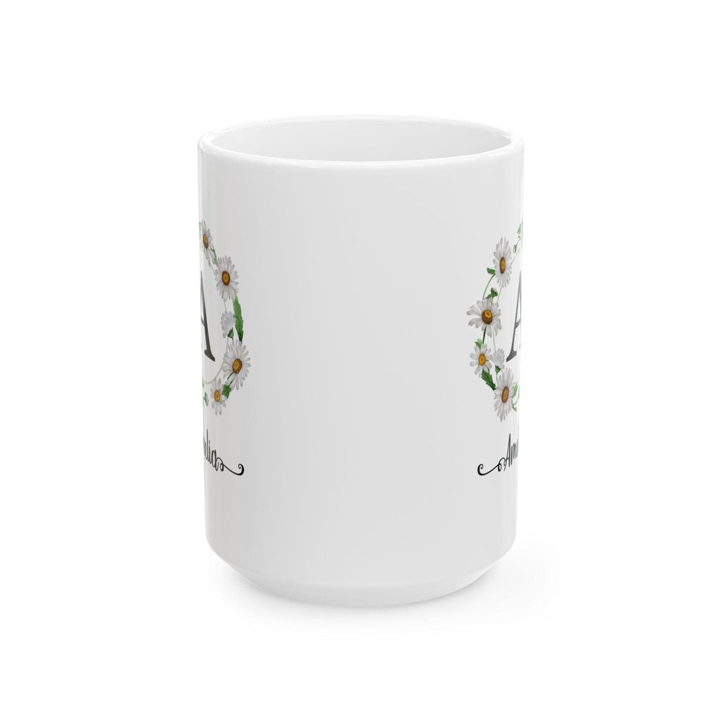 Floral Initial Ceramic Mug: Personalized Daisy Coffee Cup