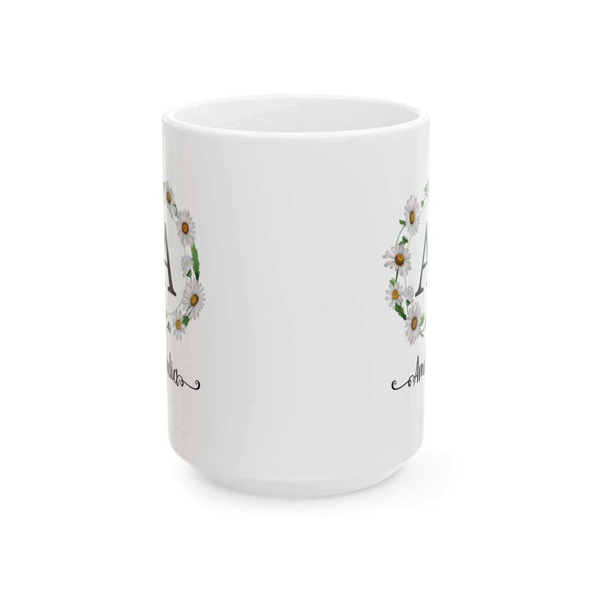 Floral Initial Ceramic Mug: Personalized Daisy Coffee Cup