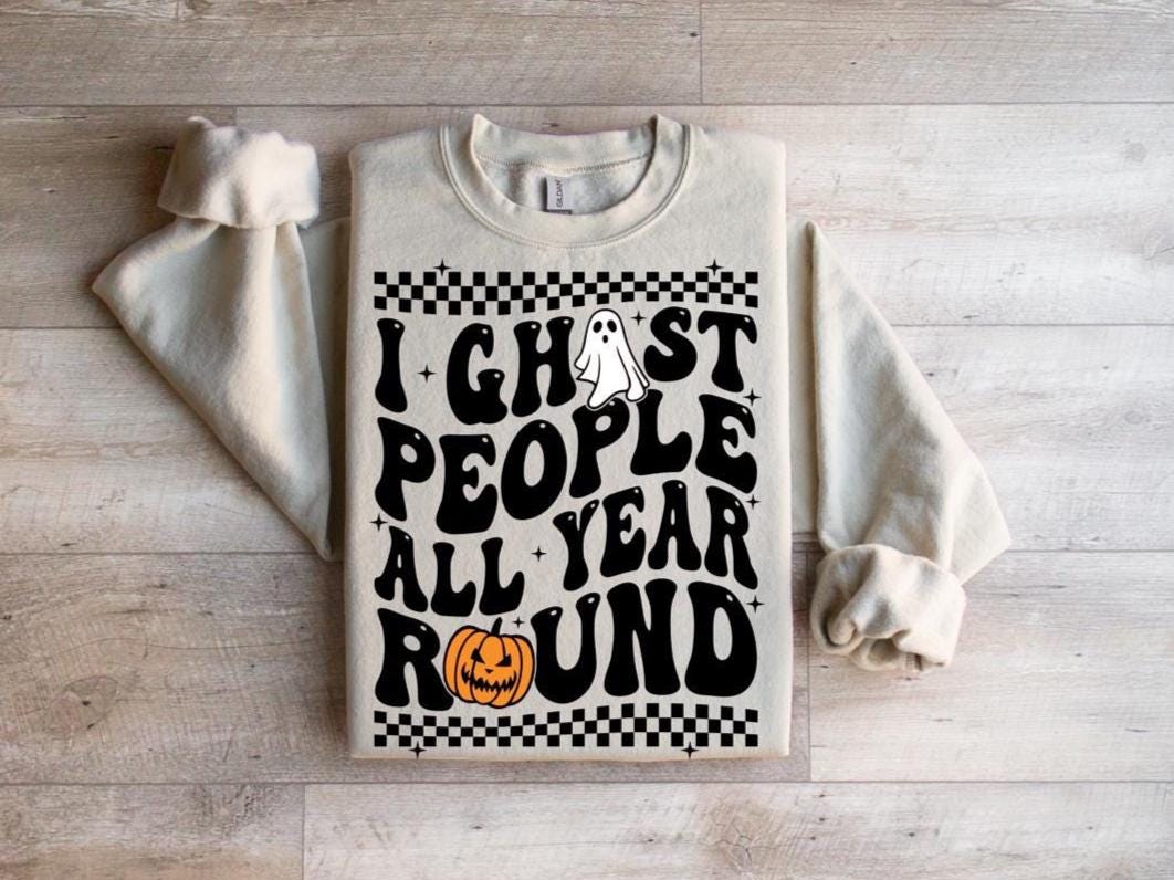 Funny Halloween Ghost Sweatshirt: Spooky Season Pullover, "I Ghost People" Design