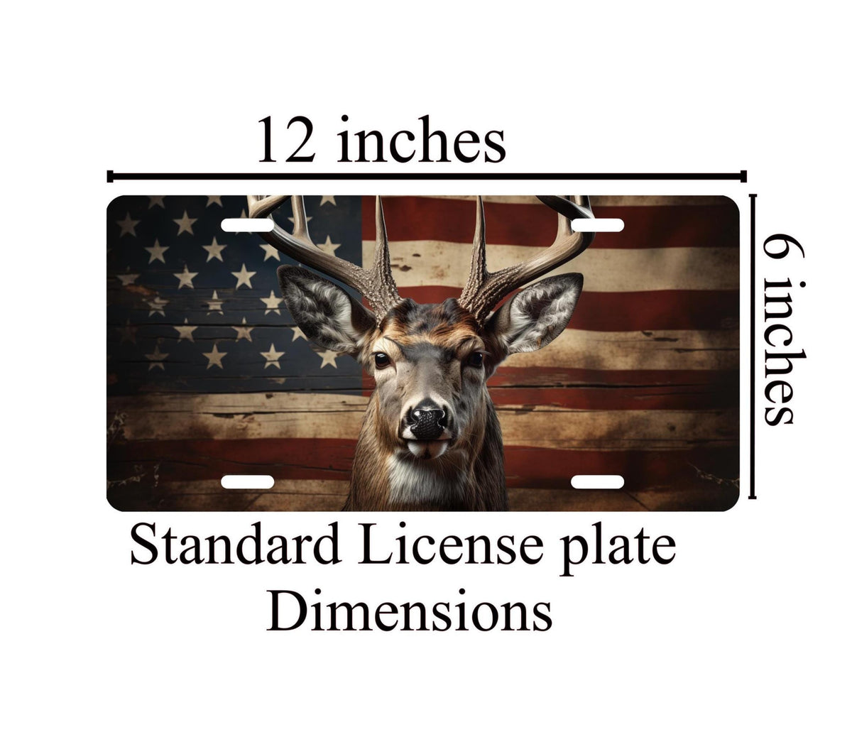 Deer License Plate, Patriotic Car Tag, Hunting Decor, Wildlife Car Accessory, Outdoor Enthusiast Gift