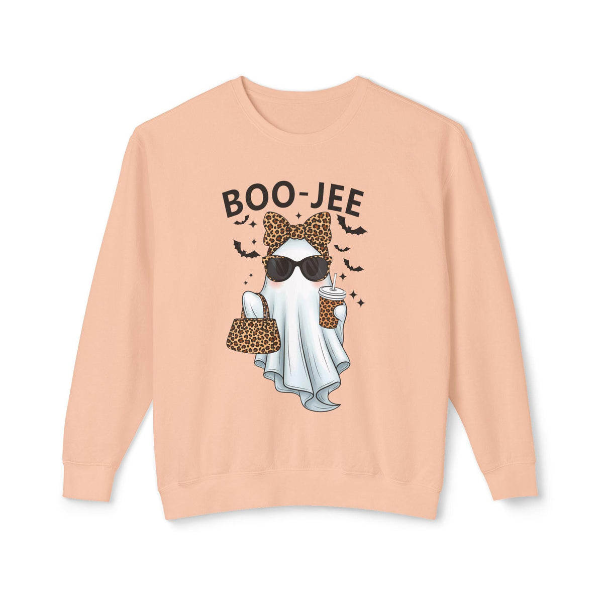 Boo-Jee Ghost Lightweight Crewneck Sweatshirt, Halloween Fashion, Cozy Fall Apparel, Ghost Lover Gift, Seasonal Style