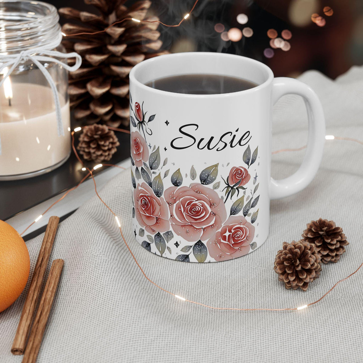 Personalized Floral Ceramic Mug: Custom Botanical Coffee Cup, Gardener Gift