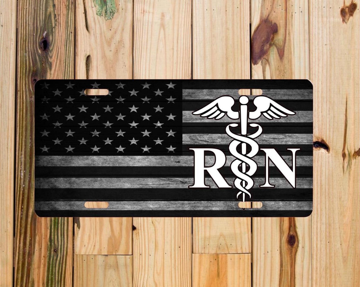 RN License Plate: Flag Design, Nurse Auto Tag