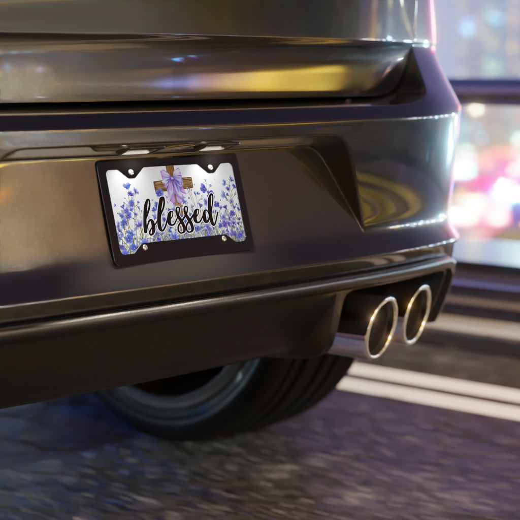 Blessed Cross Floral Vanity Plate | Purple Lavender License Plate