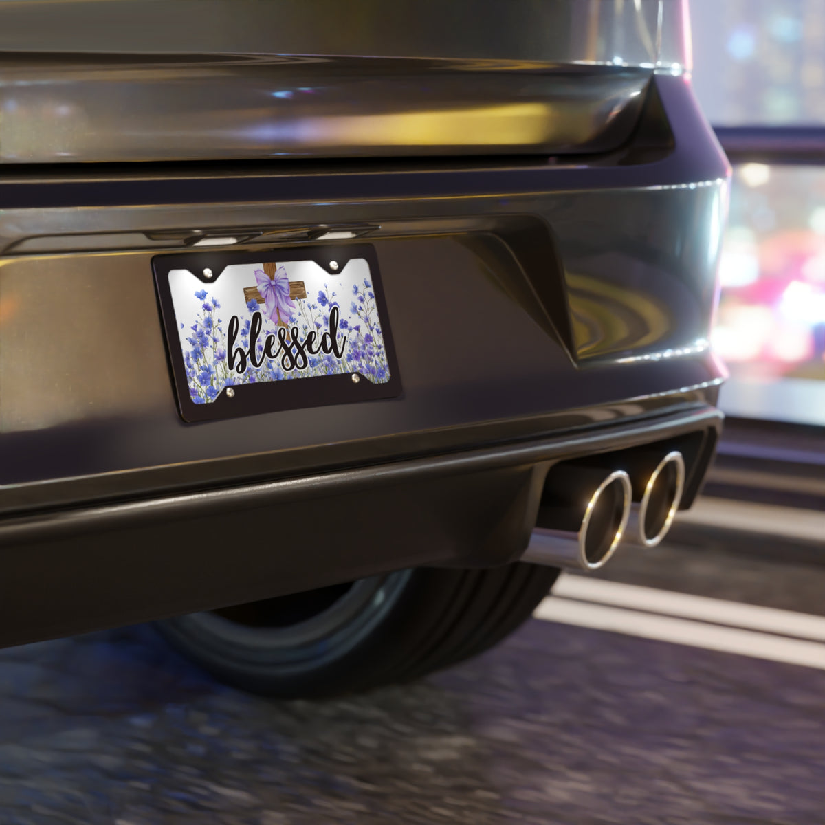 Blessed Cross Floral Vanity Plate | Purple Lavender License Plate
