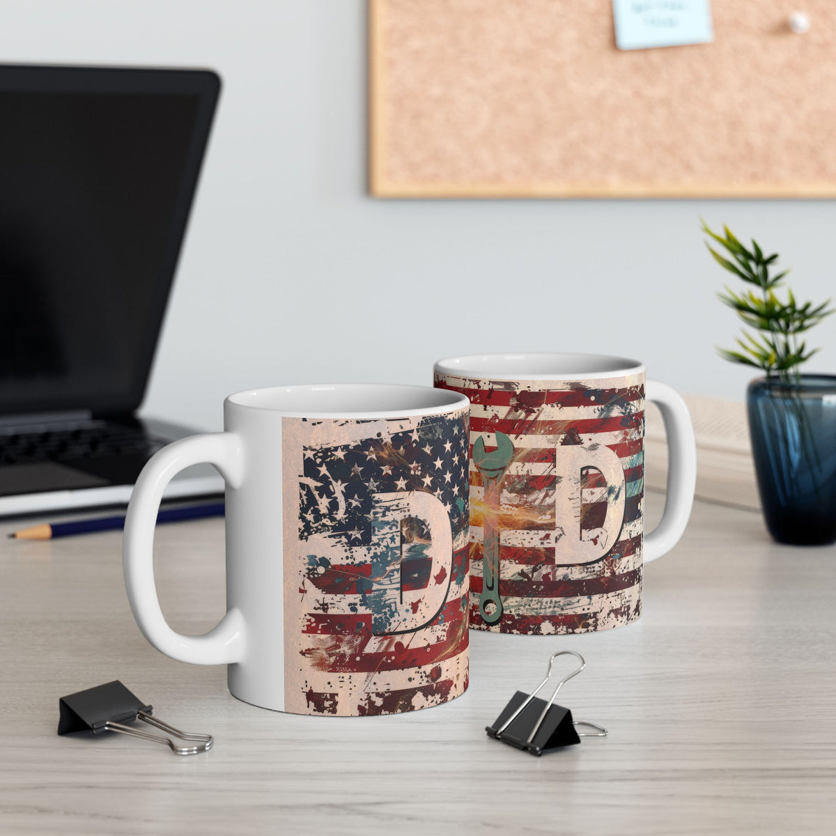 American Flag Wrench Mug | Patriotic Mechanic Garage Tool Coffee Cup, Dad coffee cup