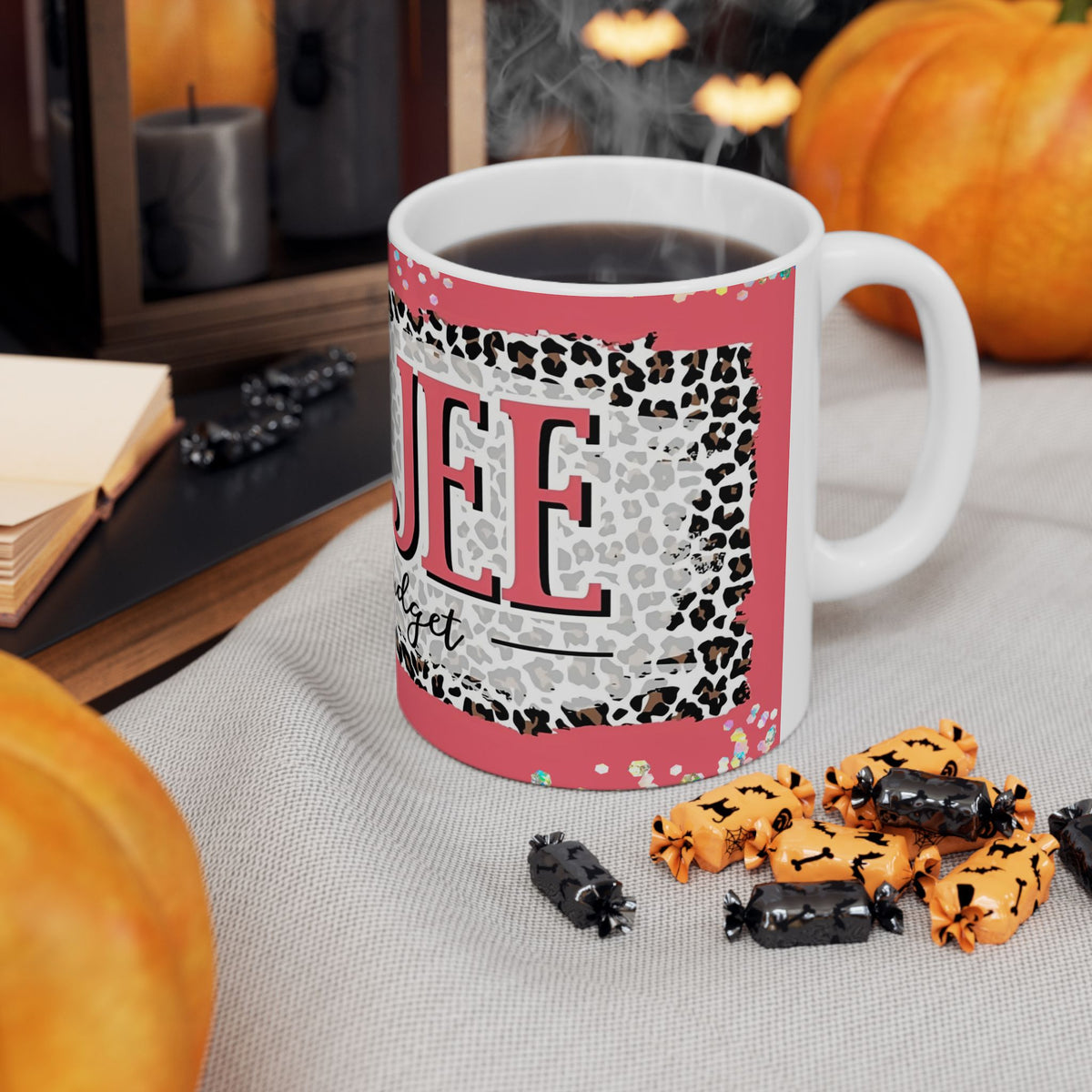 Boujee On A Budget Mug | Pink Leopard Pattern, coffee cup for girl