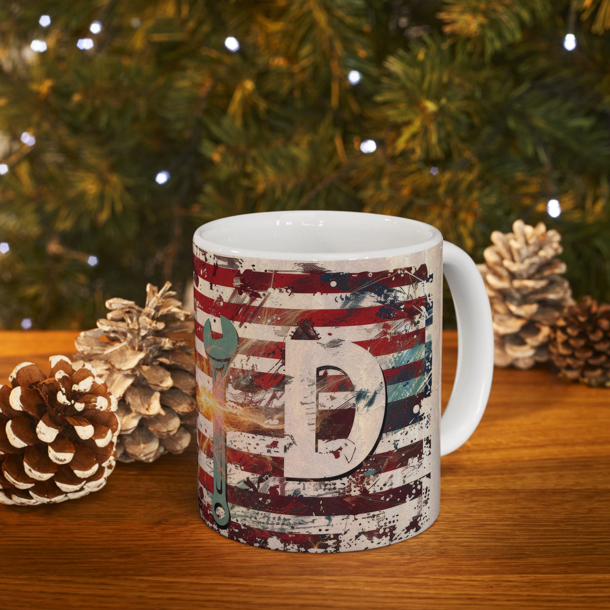 American Flag Wrench Mug | Patriotic Mechanic Garage Tool Coffee Cup, Dad coffee cup