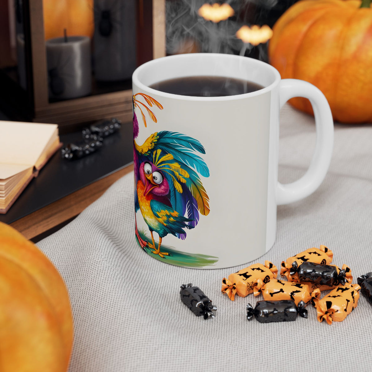 Colorful Silly Birds Mug | Whimsical Cartoon Bird Illustration Ceramic Mug