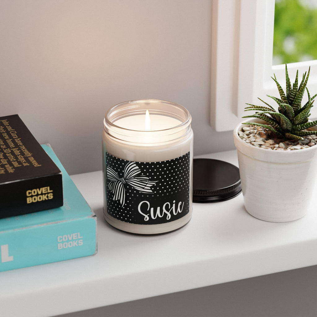 Black Polka Dot Bow Personalized Candle