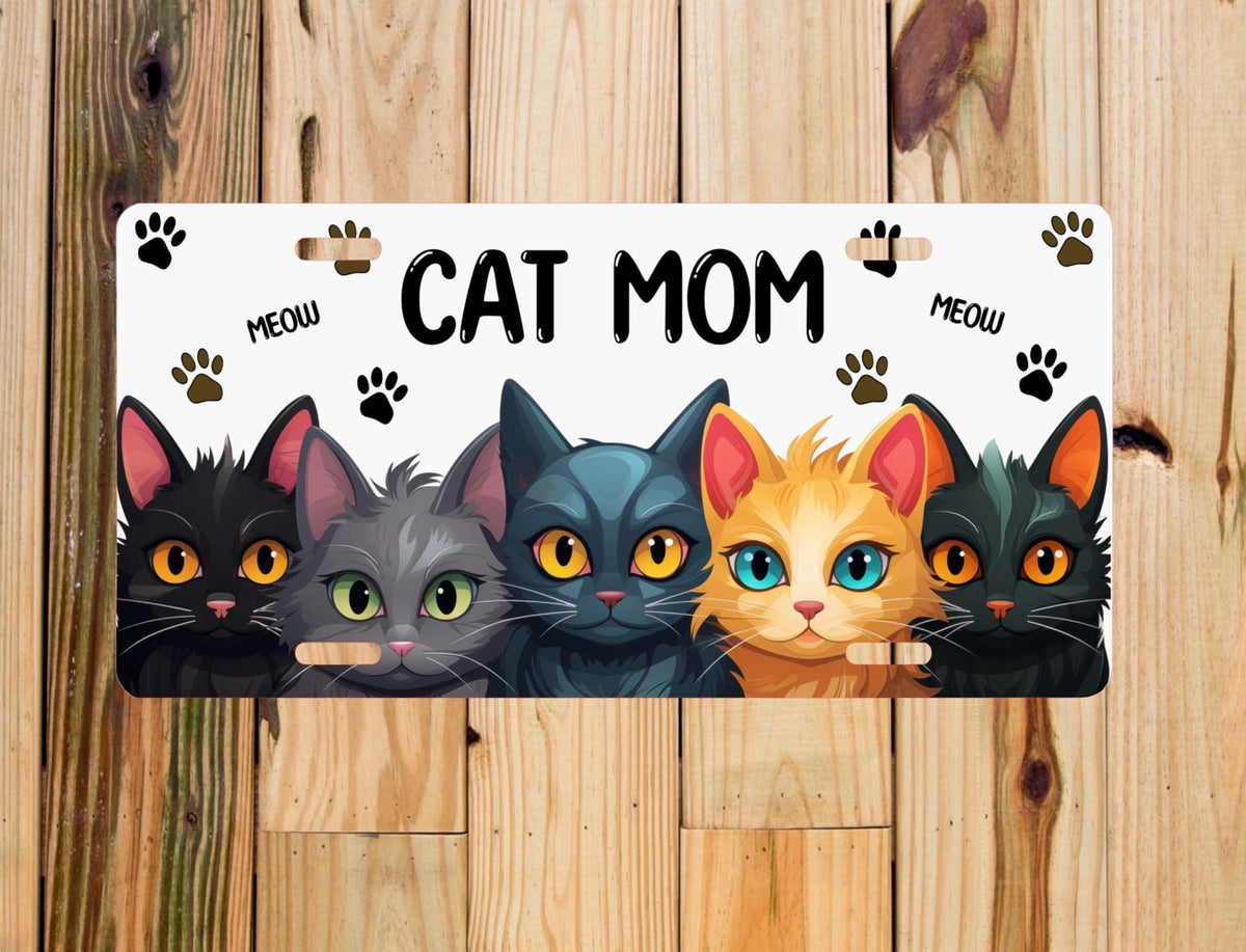 Cat Mom License Plate: Colorful Feline Accessory