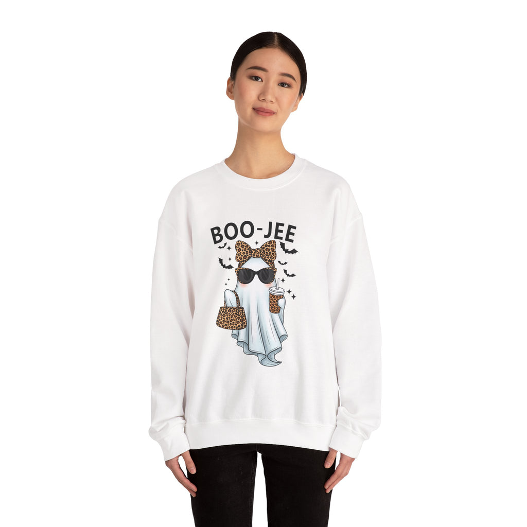 Boo-Jee Ghost Sweatshirt | Unisex Halloween Crewneck, Cozy Fall Fashion, Cute Ghost Design, Perfect for Parties, Spooky Season Gift