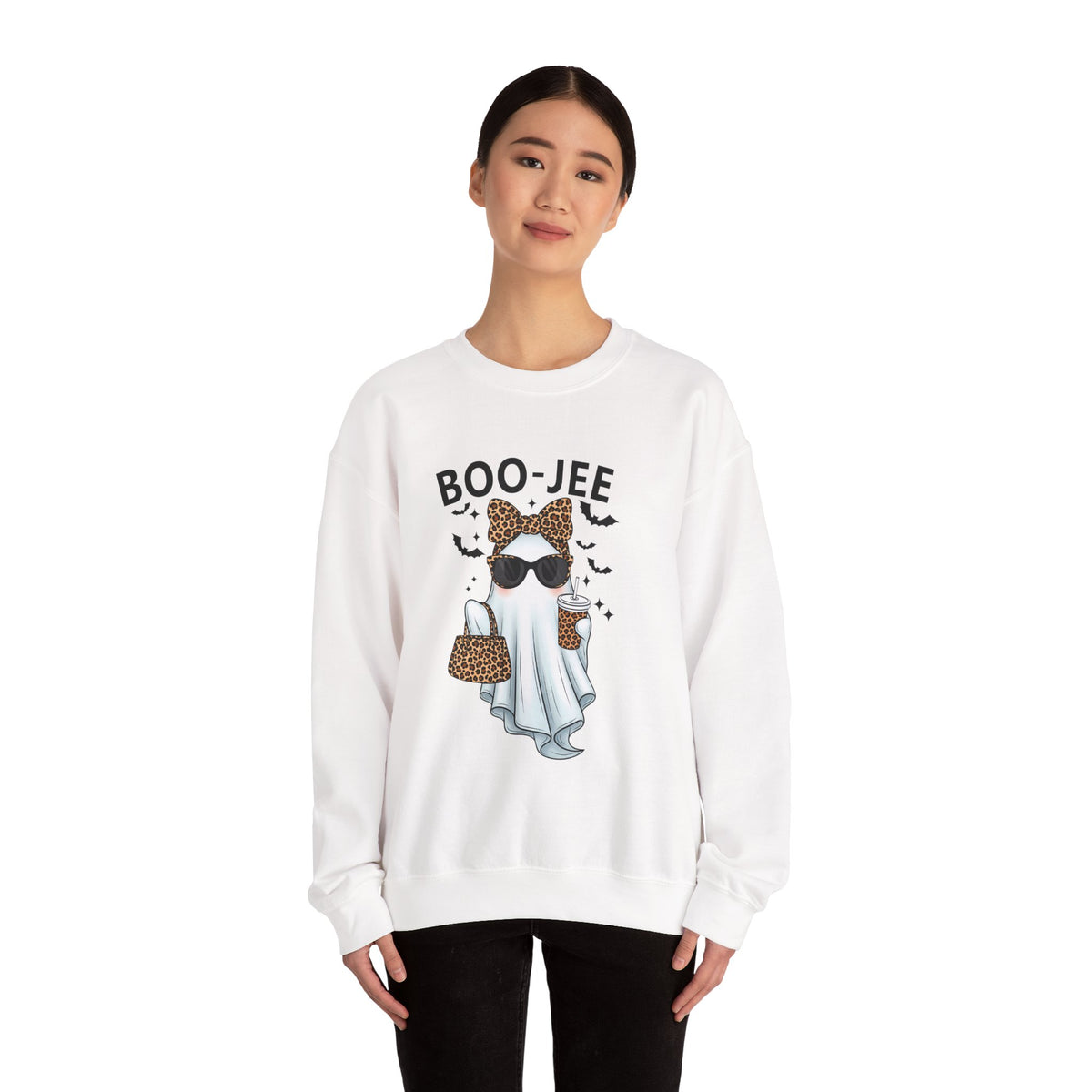 Boo-Jee Ghost Sweatshirt | Unisex Halloween Crewneck, Cozy Fall Fashion, Cute Ghost Design, Perfect for Parties, Spooky Season Gift