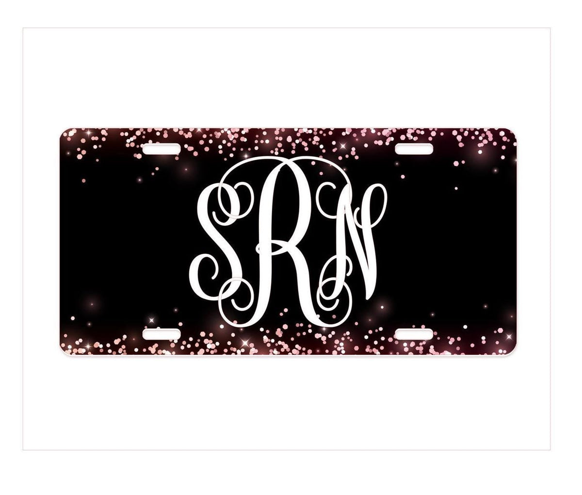 Black and Pink Glitter License Plate: Custom Monogram Car Decor