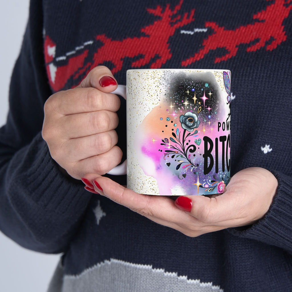 Powered By Bitchdust Mug | Fairy Silhouette, Glitter Floral Coffee Cup