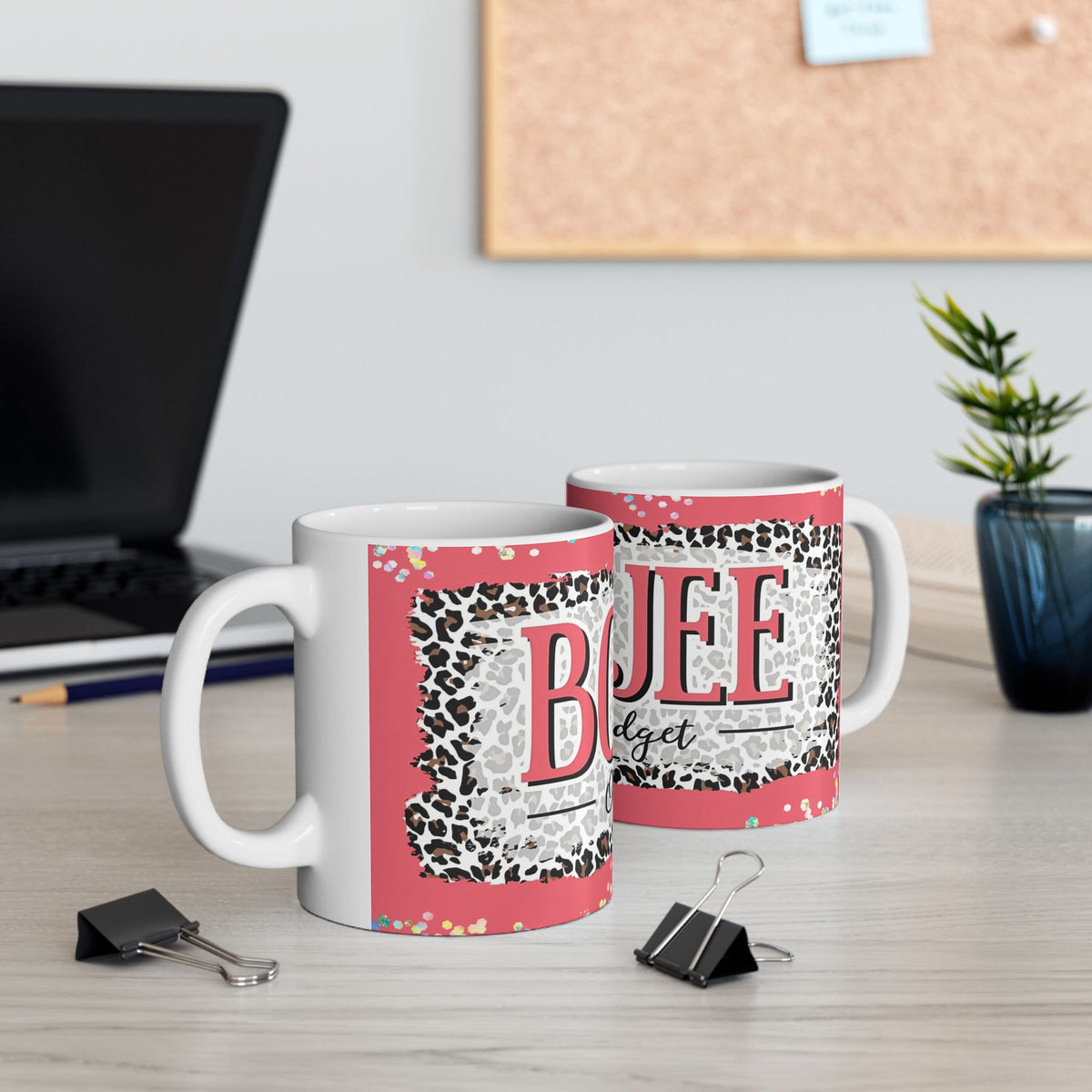 Boujee On A Budget Mug | Pink Leopard Pattern, coffee cup for girl