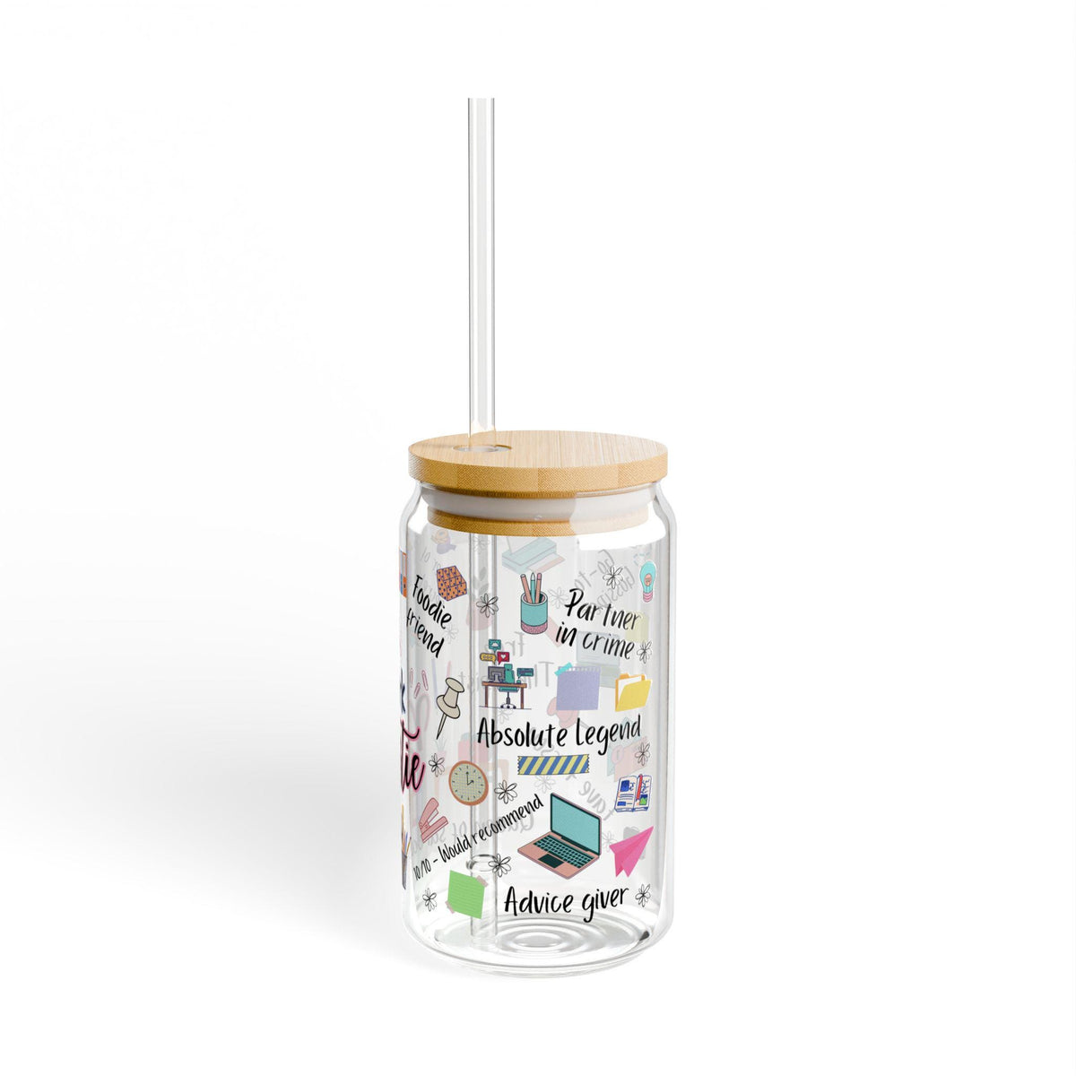 Work Bestie Sipper Glass, 16oz | Office Quote Straw Tumbler gift for work betsie