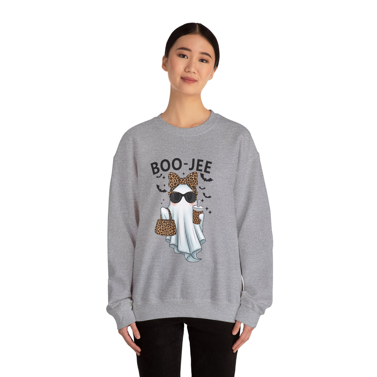 Boo-Jee Ghost Sweatshirt | Unisex Halloween Crewneck, Cozy Fall Fashion, Cute Ghost Design, Perfect for Parties, Spooky Season Gift