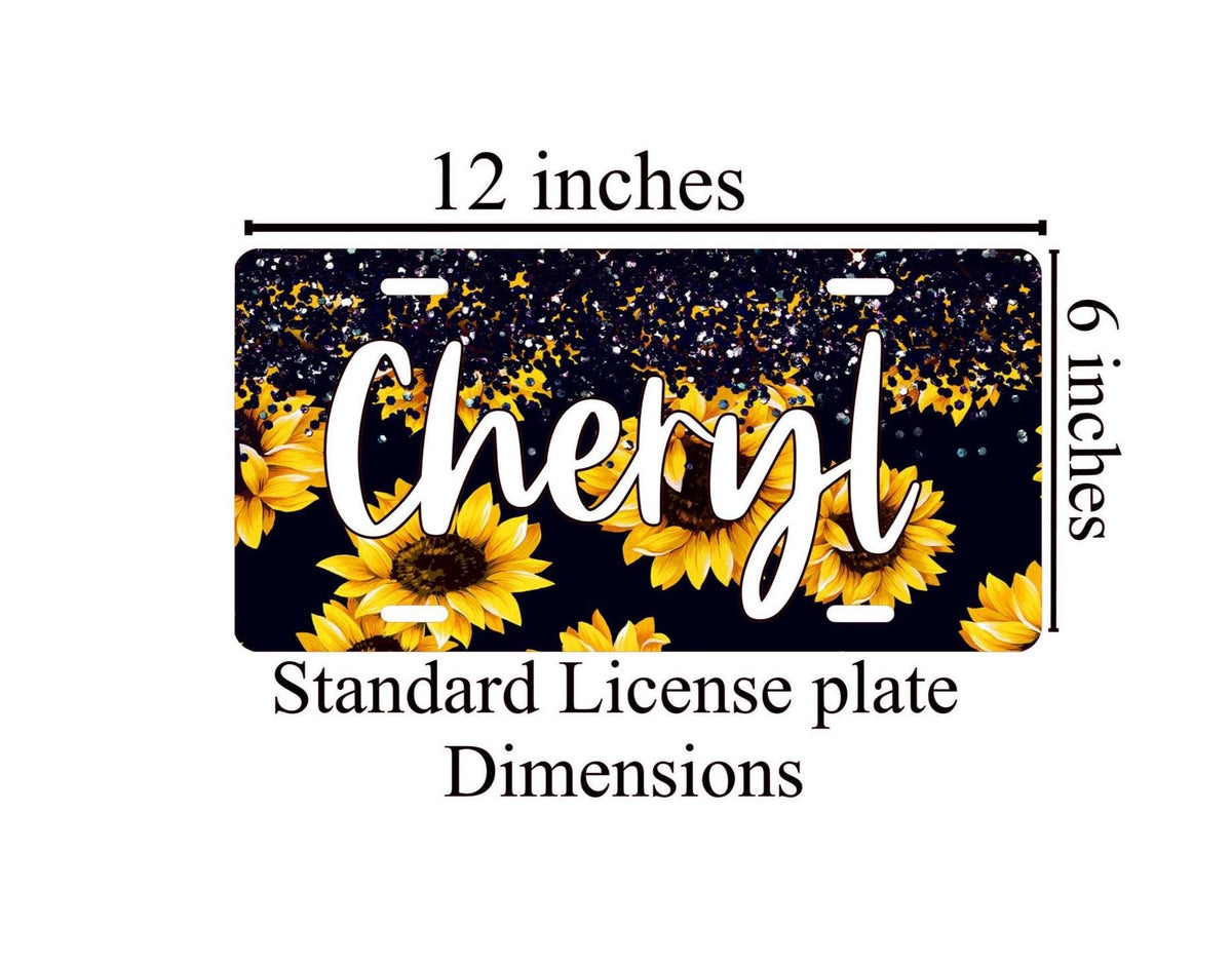 Personalized Glitter Sunflower License Plate: Custom Car Tag