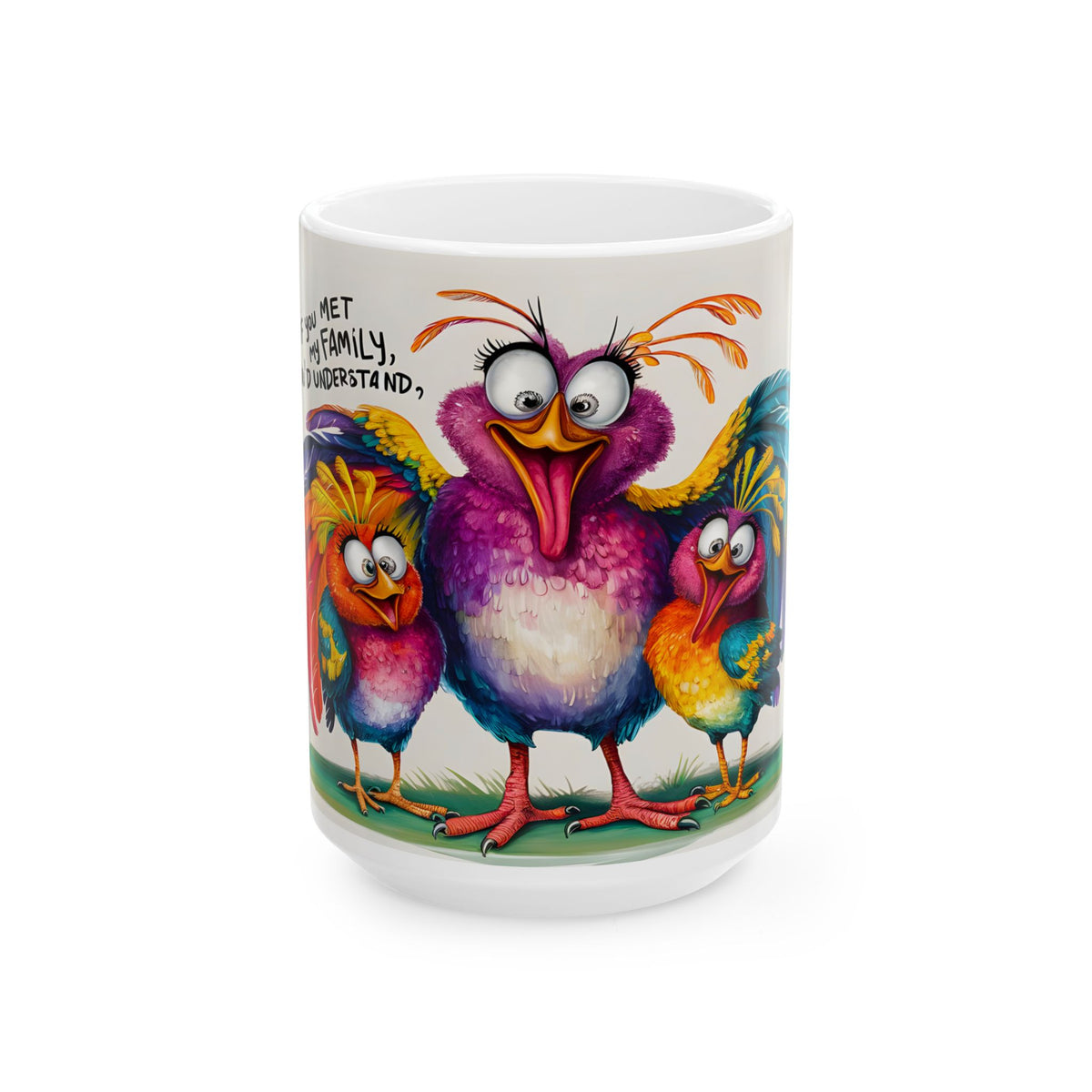 Colorful Silly Birds Mug | Whimsical Cartoon Bird Illustration Ceramic Mug