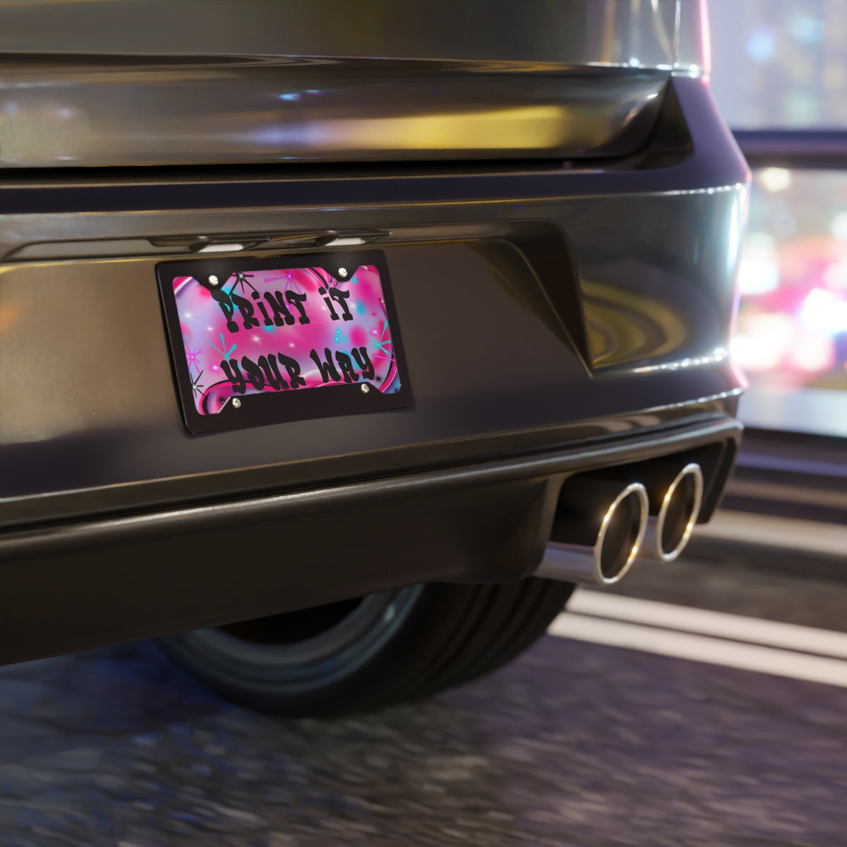 Custom Vanity Plate — Pink Airbrush "Print It Your Way" License Tag, personalized car vanity plates