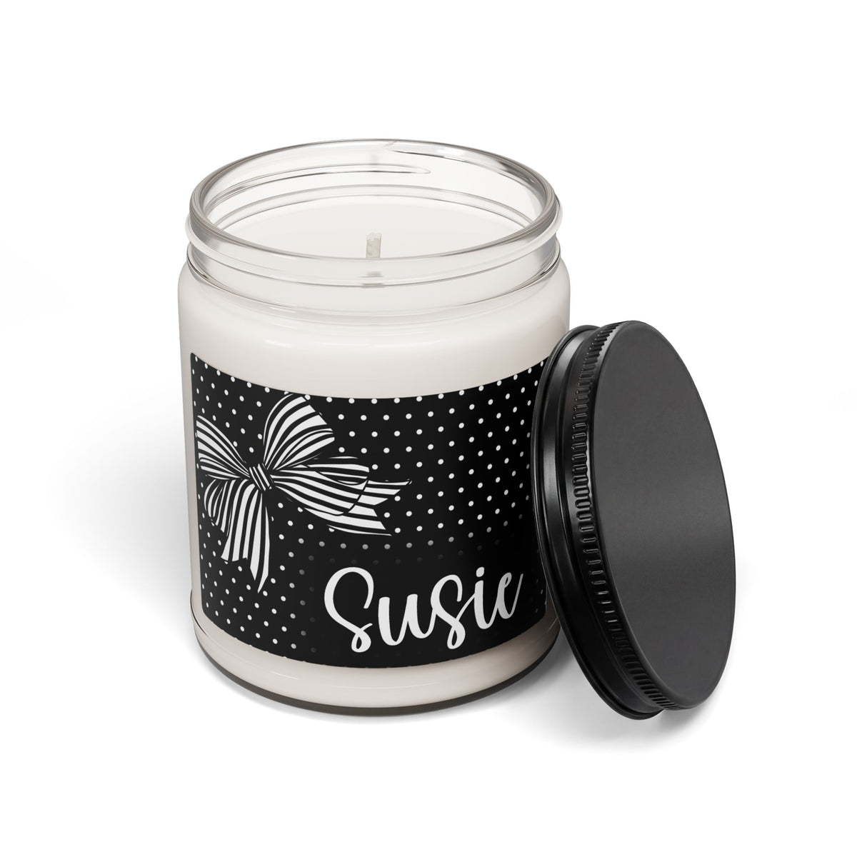 Black Polka Dot Bow Personalized Candle