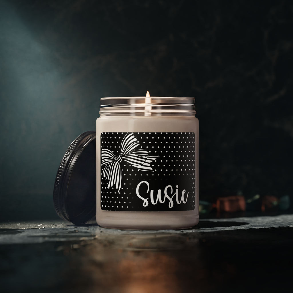 Black Polka Dot Bow Personalized Candle