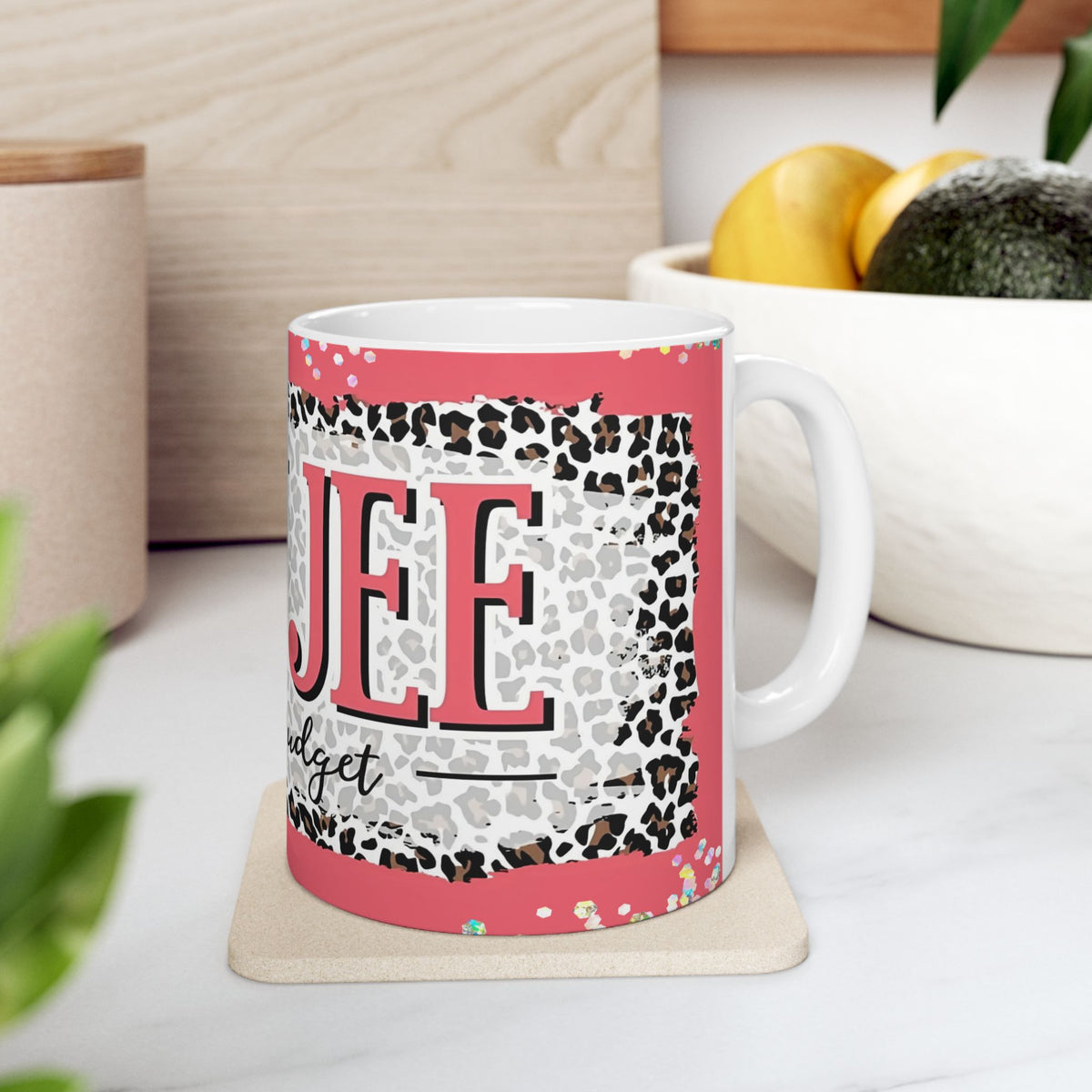 Boujee On A Budget Mug | Pink Leopard Pattern, coffee cup for girl
