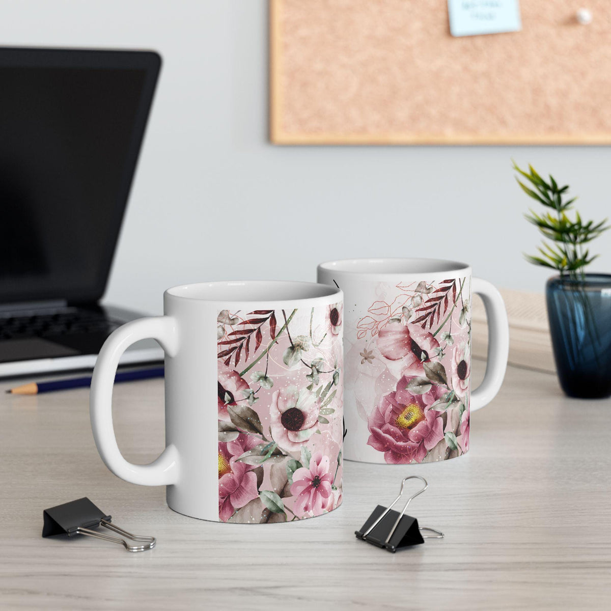 Personalized Floral Ceramic Mug: Custom Name Coffee Cup, Birthday Gift