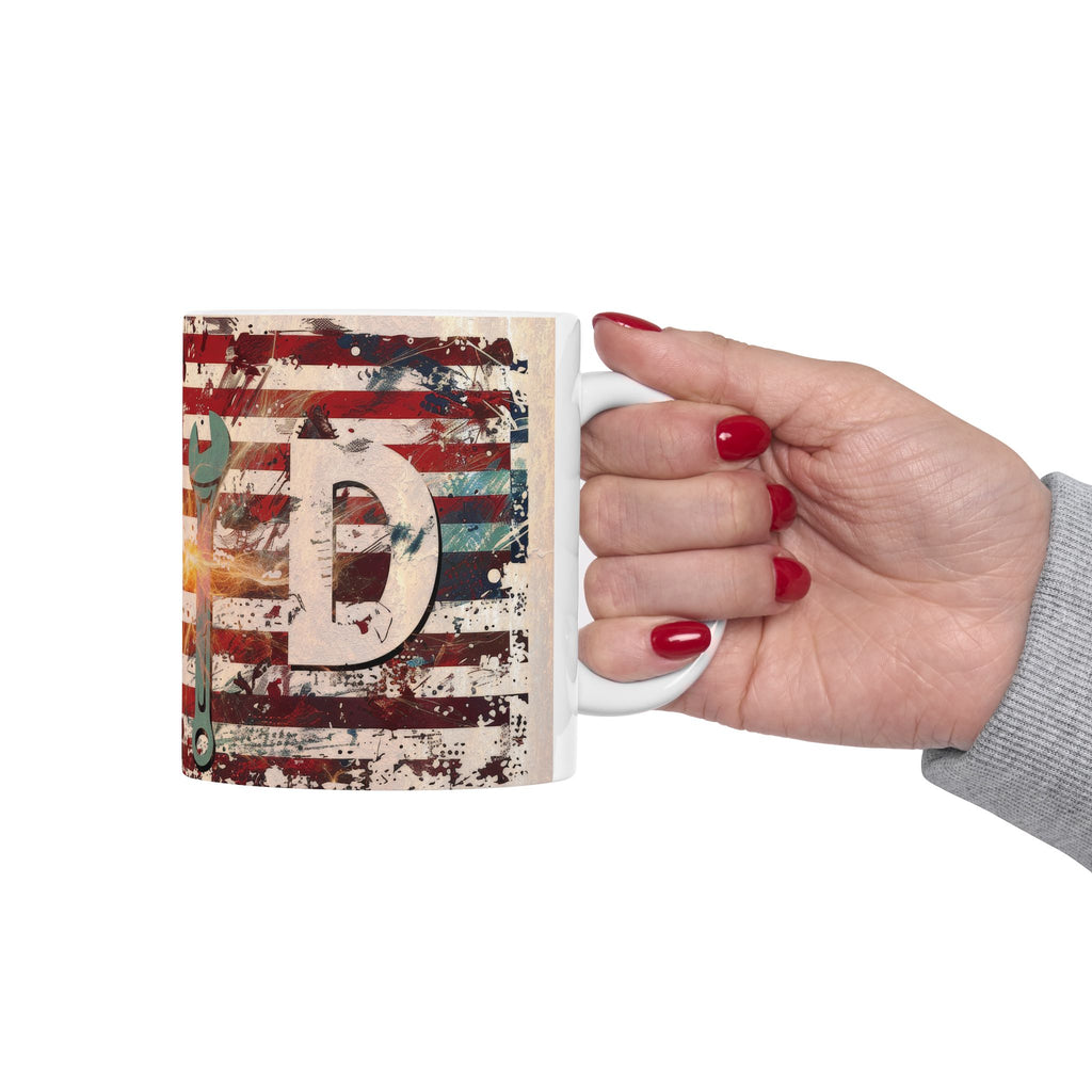 American Flag Wrench Mug | Patriotic Mechanic Garage Tool Coffee Cup, Dad coffee cup