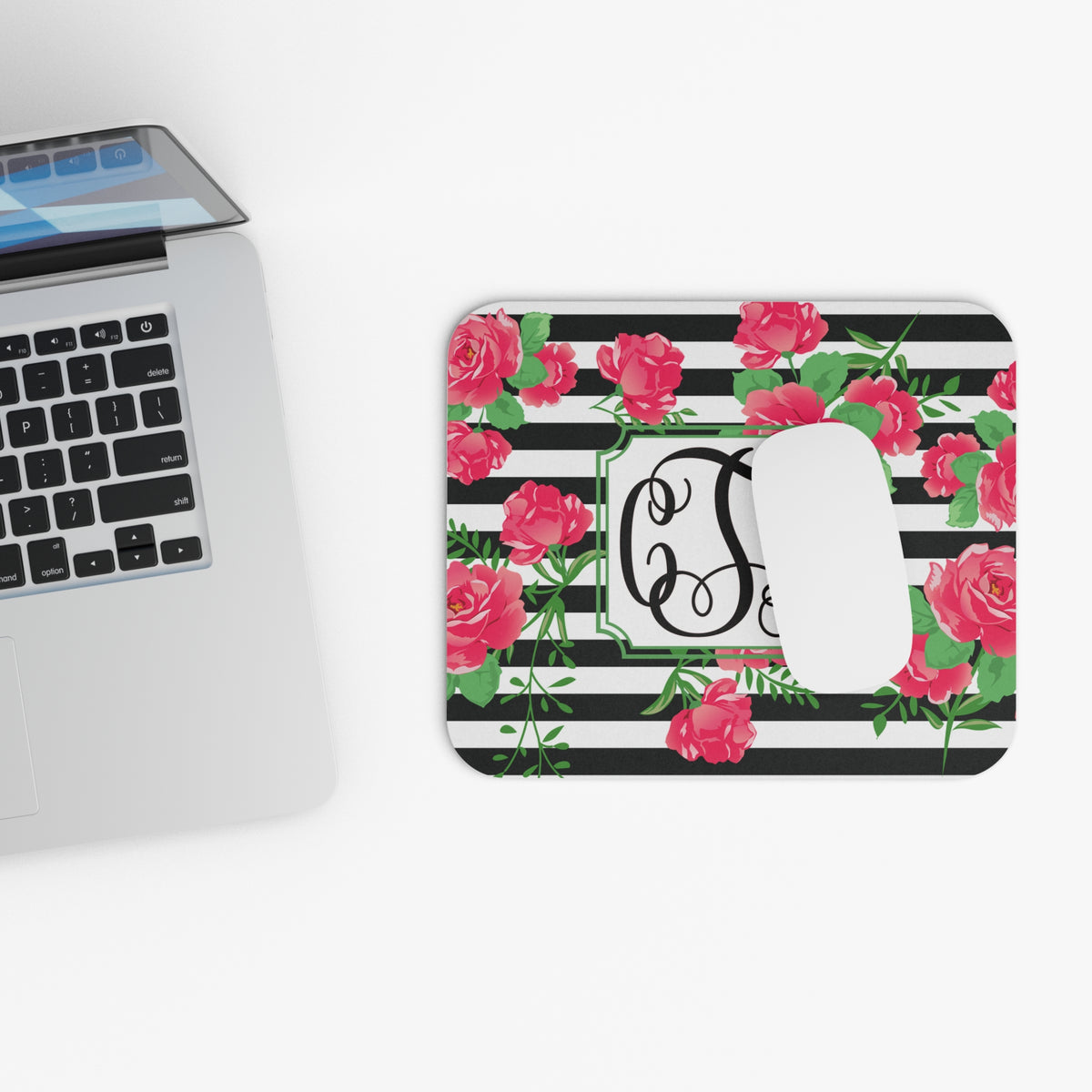Floral Monogram Mouse Pad - Personalized Desk Accessory, Elegant Gift, Home Office Decor, Computer Mouse Mat, Office Supplies