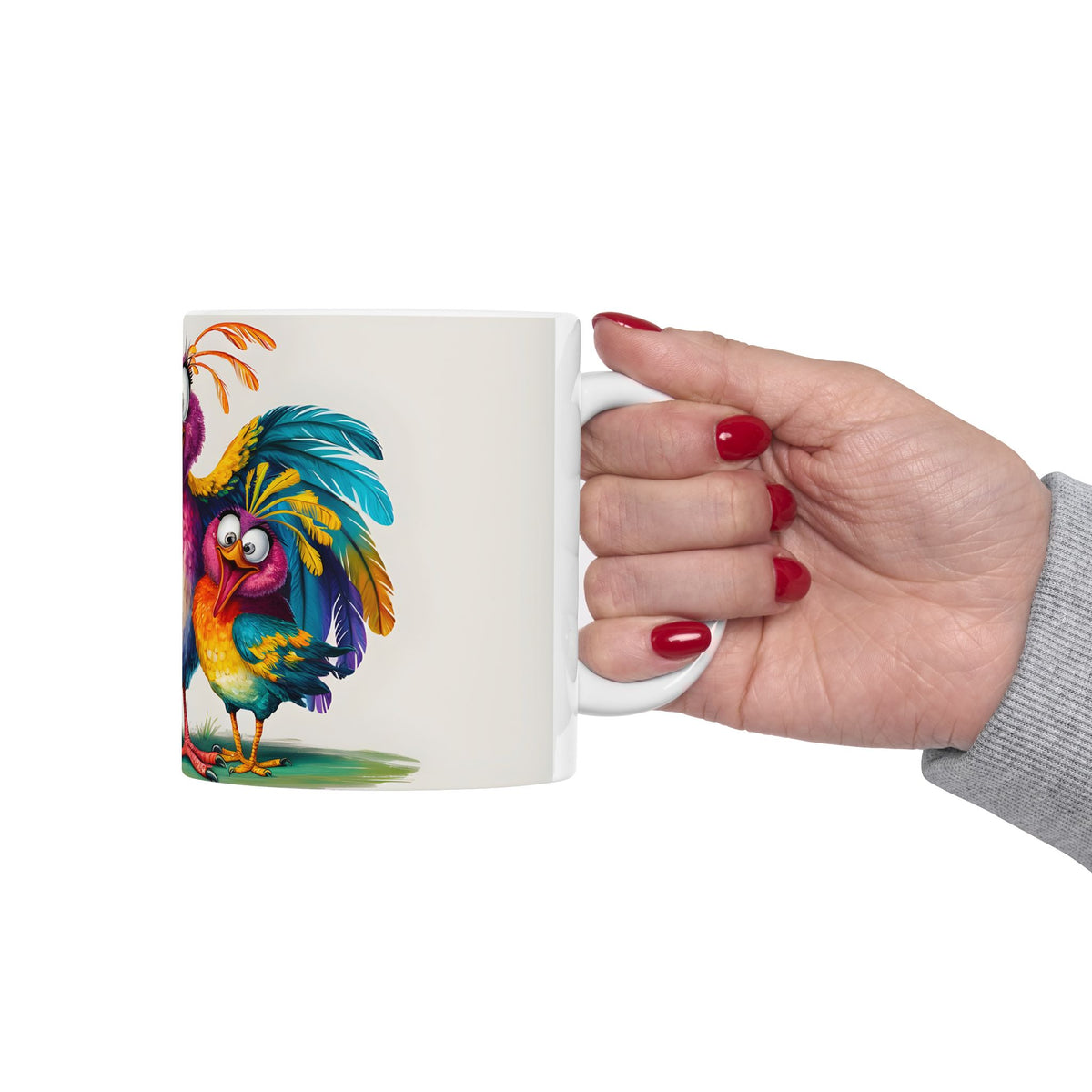 Colorful Silly Birds Mug | Whimsical Cartoon Bird Illustration Ceramic Mug