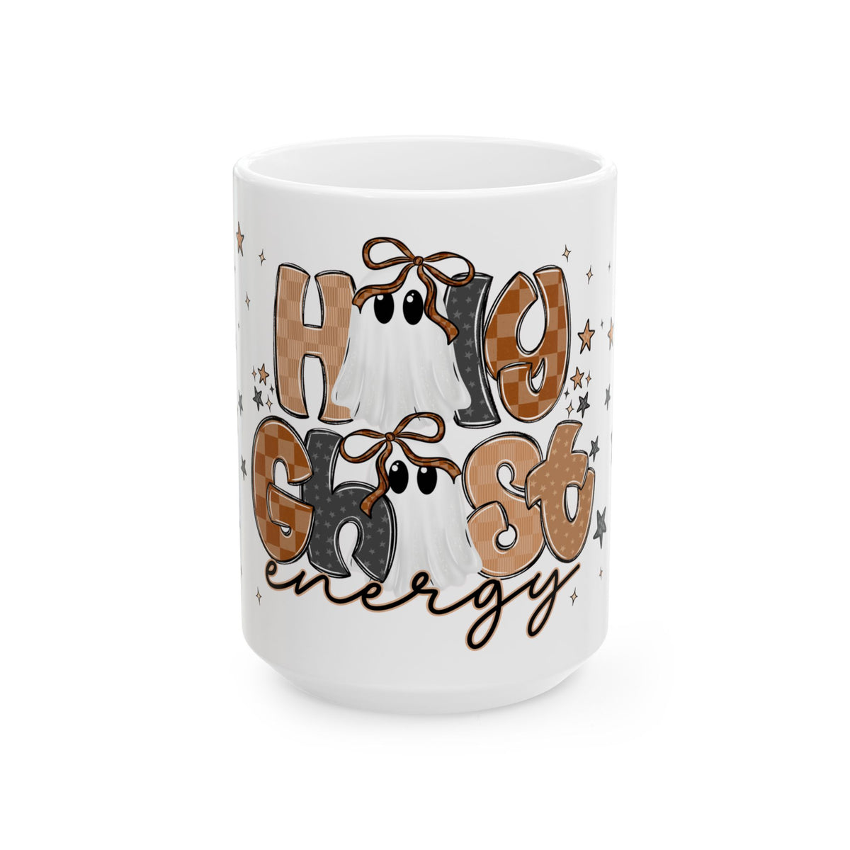Holy Ghost Energy coffee cup | Halloween Ghost Typography, Neutral Orange and Black