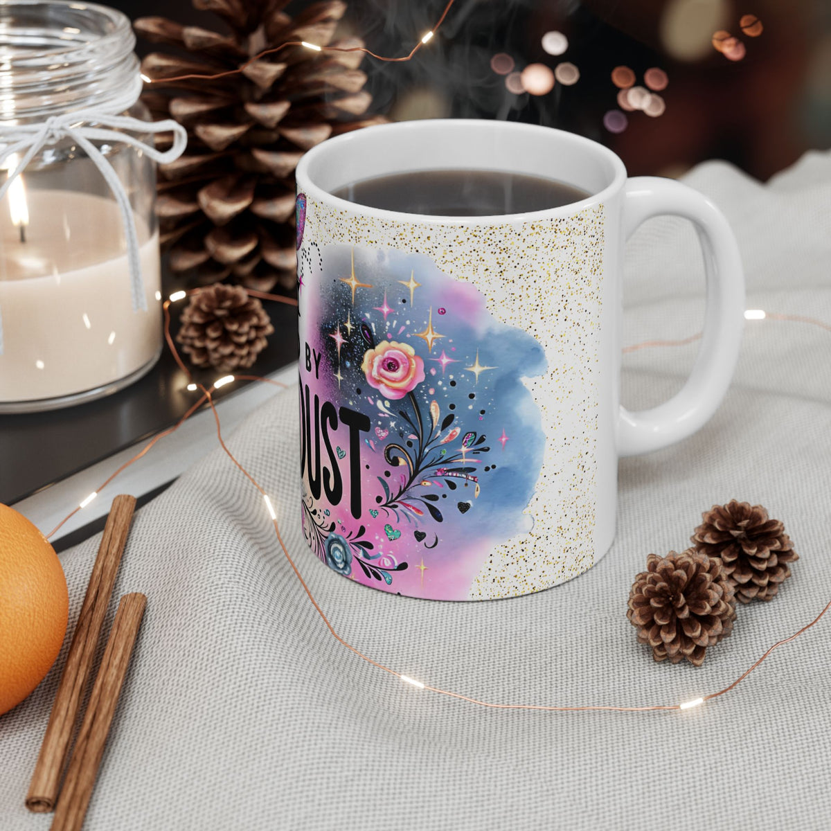 Powered By Bitchdust Mug | Fairy Silhouette, Glitter Floral Coffee Cup