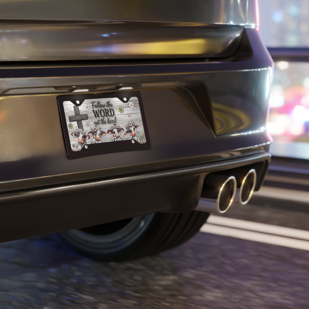 Follow the Word not the Herd Vanity Plate | Christian Cow Design