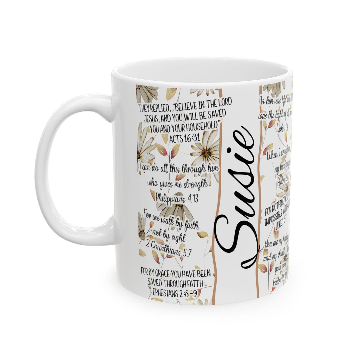 Inspirational Christian Ceramic Mug: Floral Faith-Based Coffee Cup