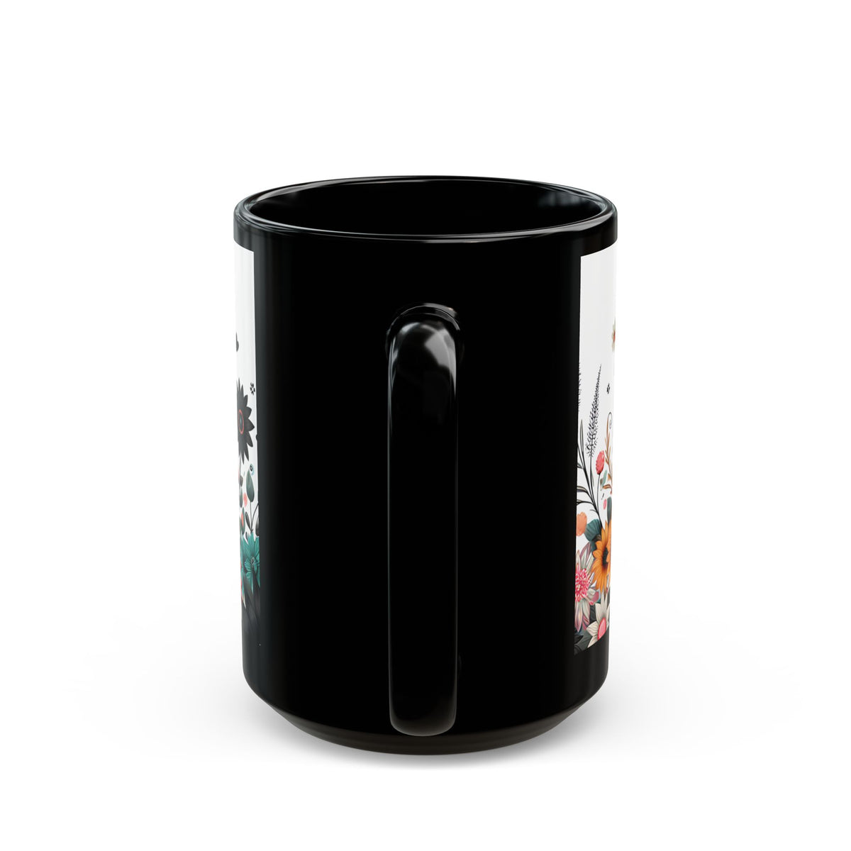 Let Them Bloom floral illustration Mug | Black ceramic coffee cup, encouraging coffee cup