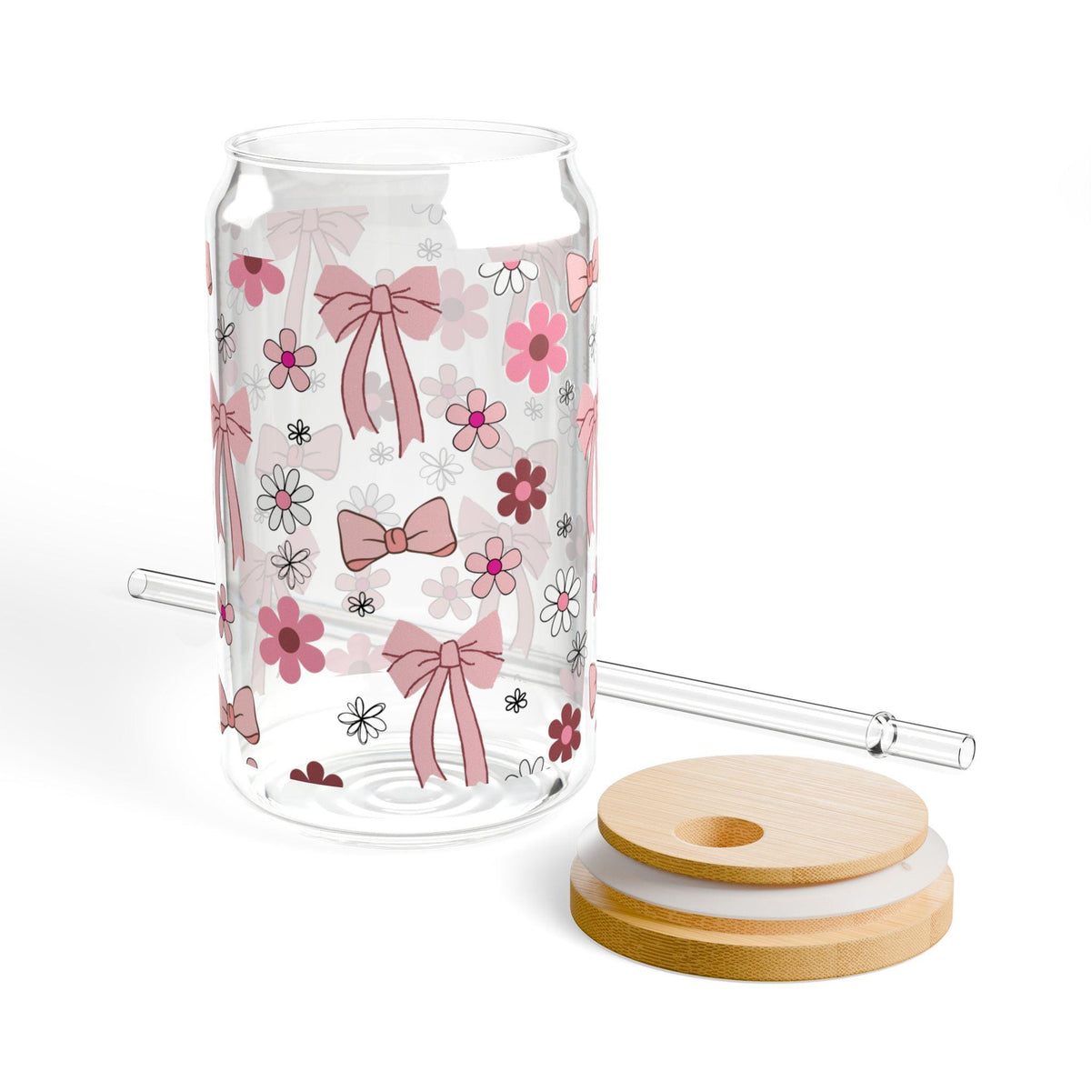 Pink Bows and Daisies Sipper Tumbler with bamboo lid and straw