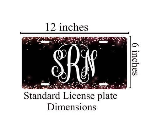 Black and Pink Glitter License Plate: Custom Monogram Car Decor