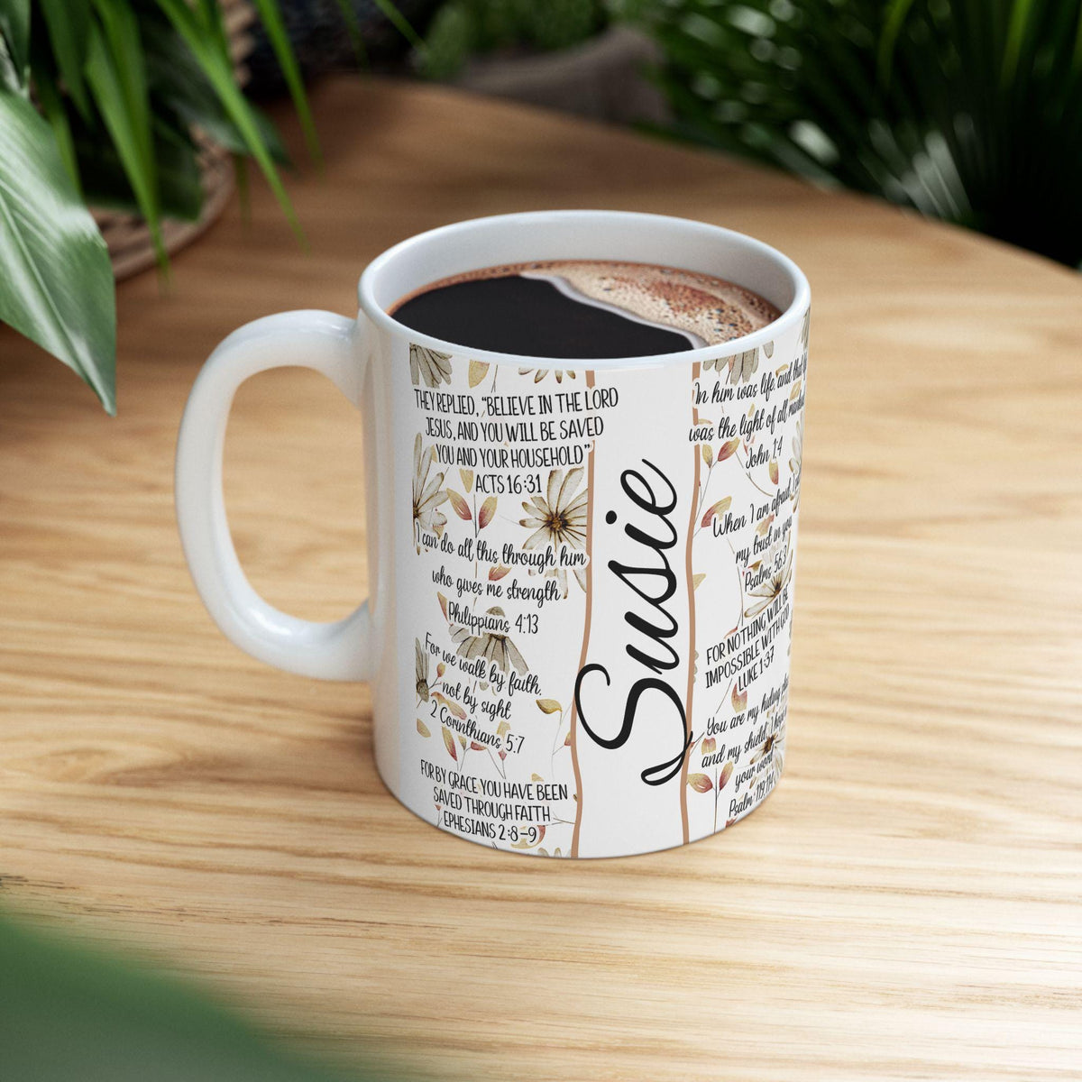 Inspirational Christian Ceramic Mug: Floral Faith-Based Coffee Cup