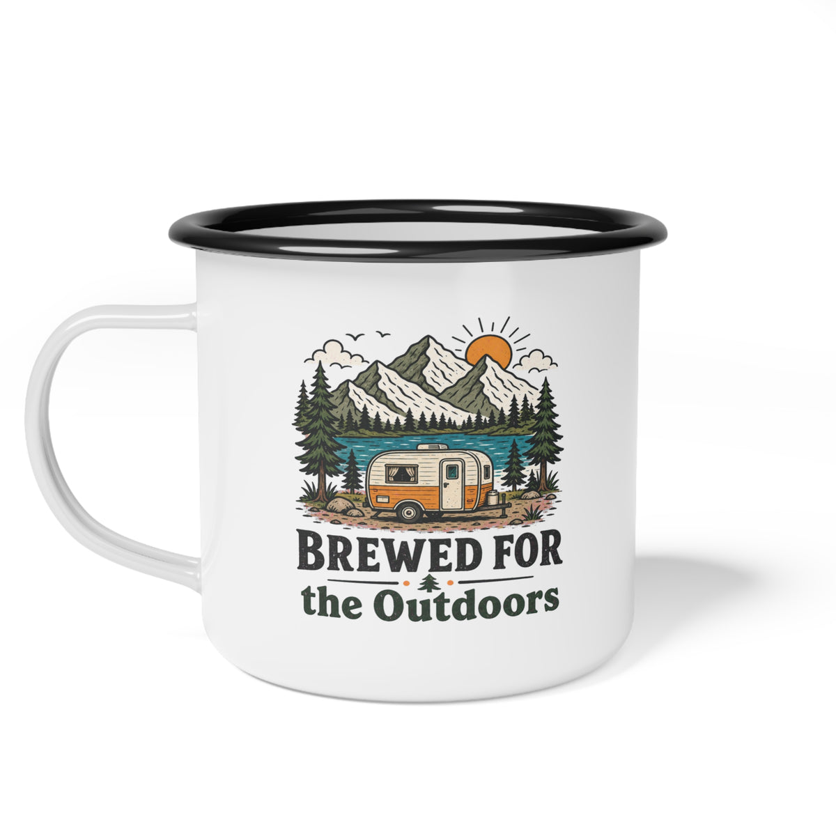 Brewed for the Outdoors Enamel Mug | Camper Mountain Coffee Camp Cup