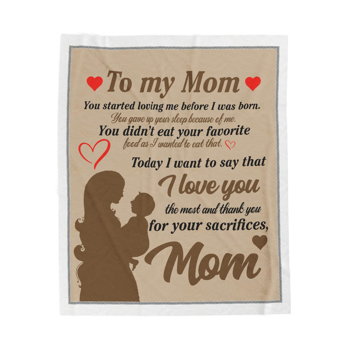 Heartfelt Mom Blanket, Cozy Gift for Mom, Thoughtful Mother's Day Throw, Warm Velveteen Plush, Sentimental Home Decor
