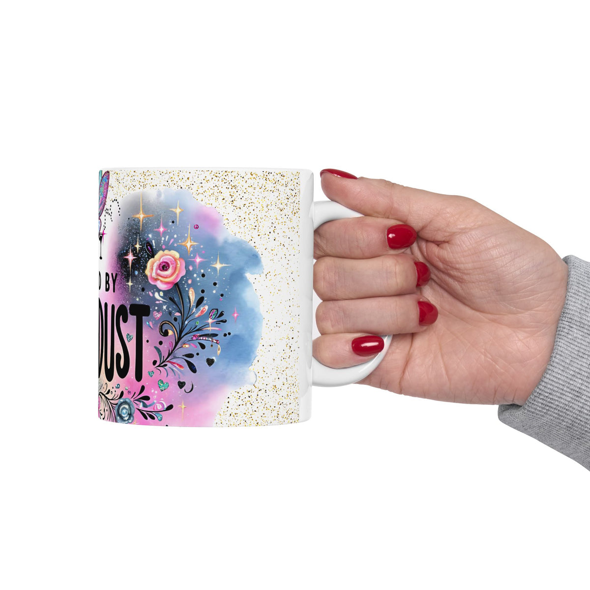 Powered By Bitchdust Mug | Fairy Silhouette, Glitter Floral Coffee Cup