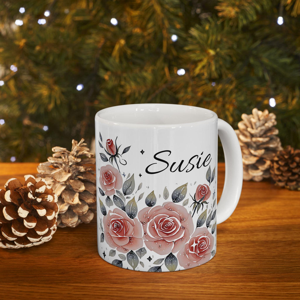 Personalized Floral Ceramic Mug: Custom Botanical Coffee Cup, Gardener Gift