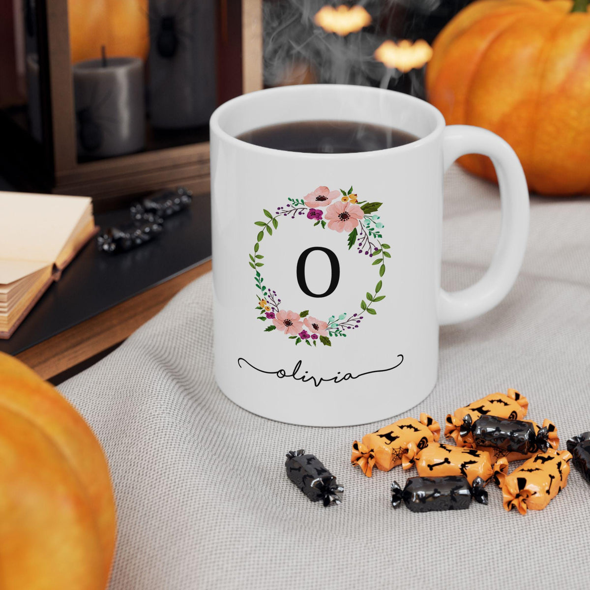 Personalized Floral Ceramic Coffee Mug: Botanical Garden Gift
